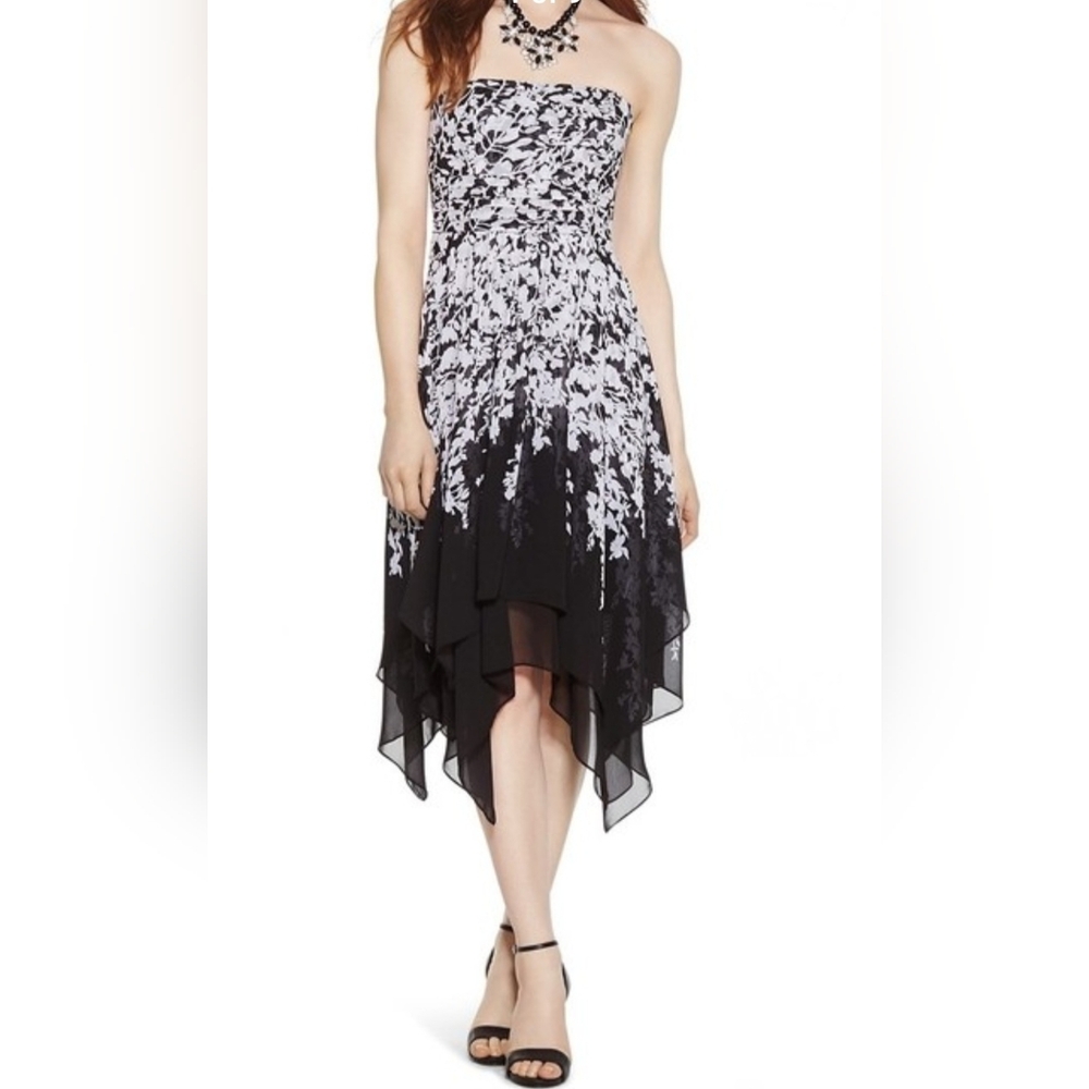 White House Black Market floral strapless dress